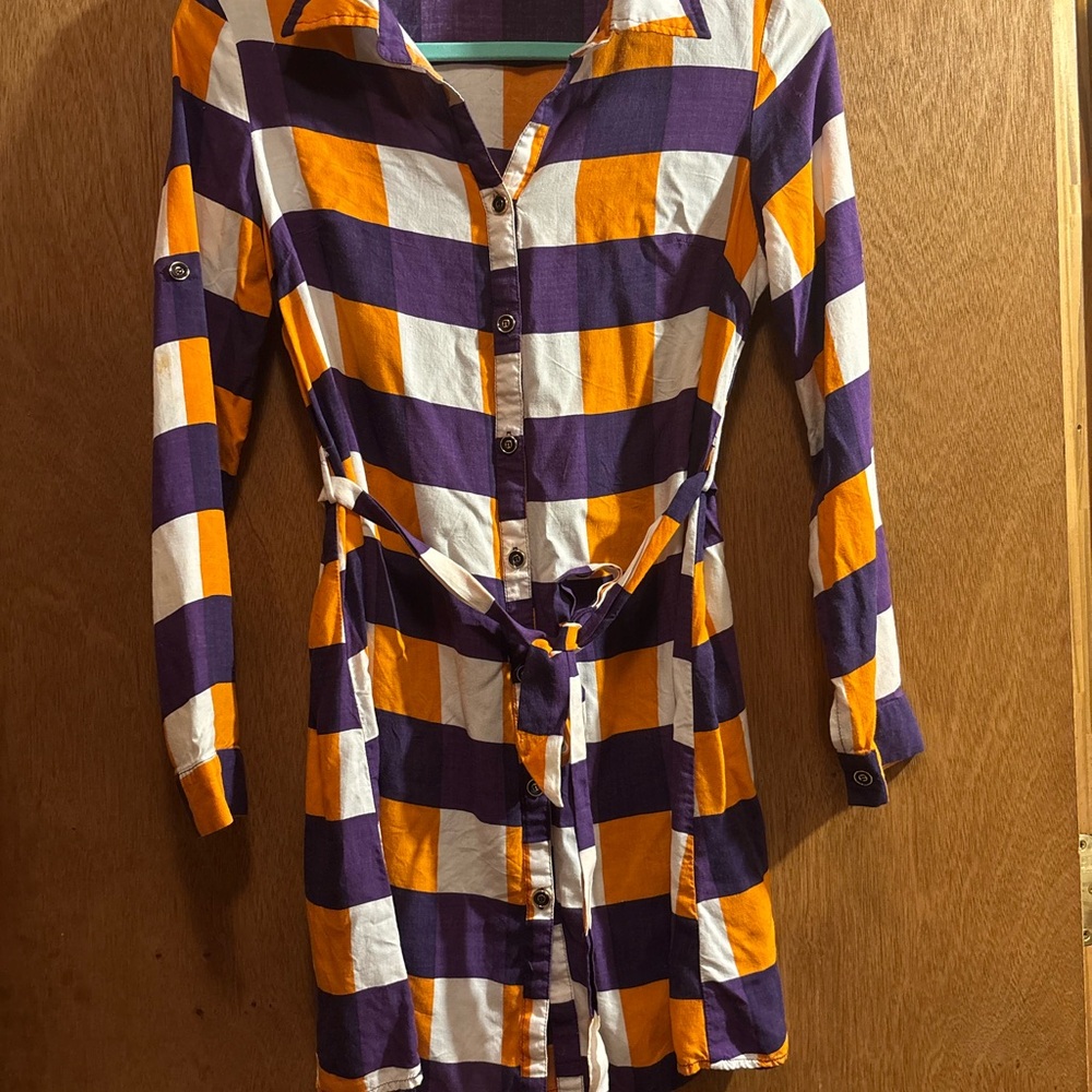 Purple and Orange Clemson tigers Plaid Long Sleeve Dress